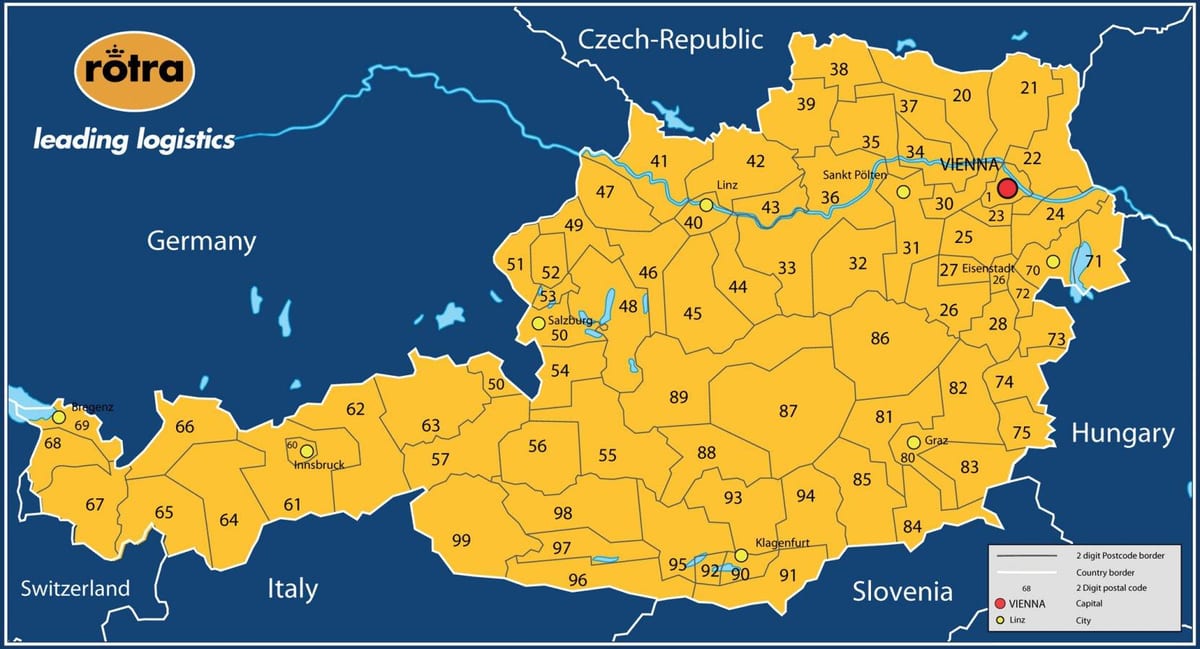 mapa da áustria código postal