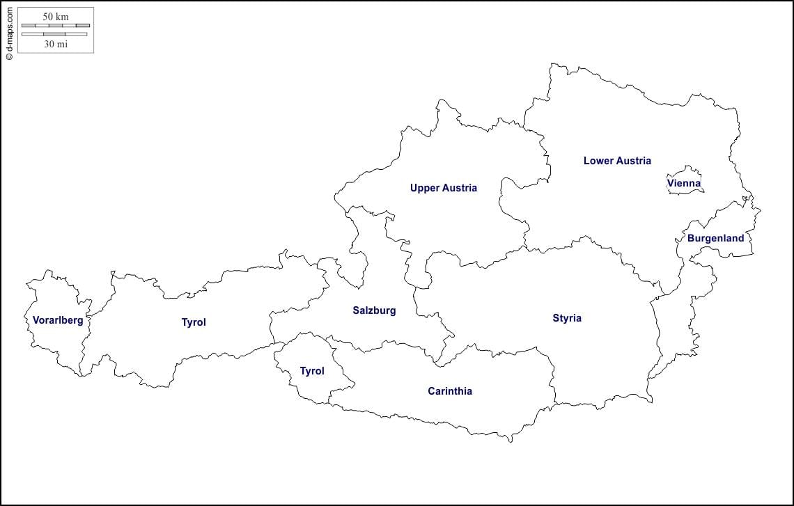 mapa em branco da áustria