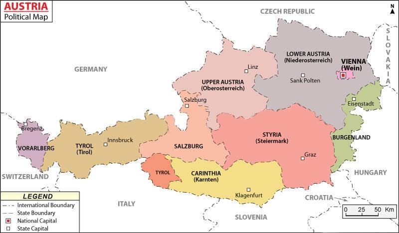 mapa da áustria político 
