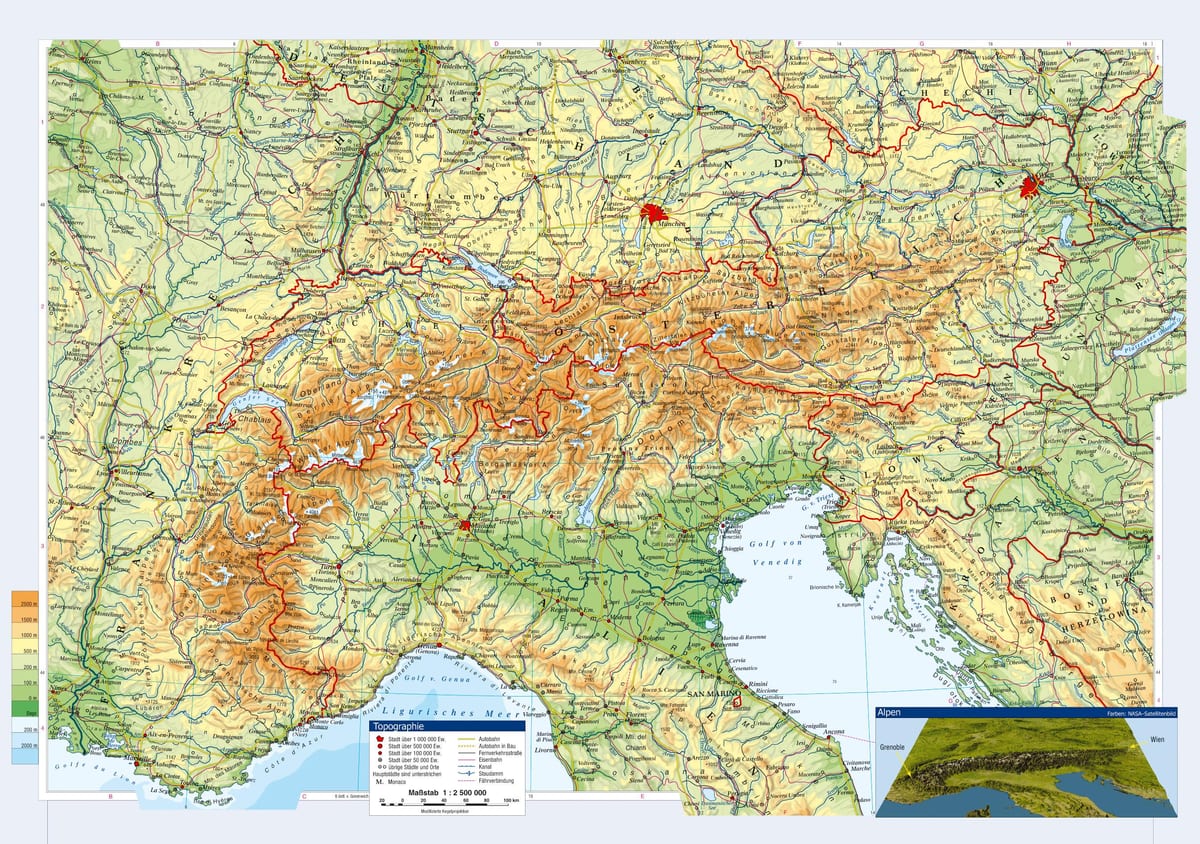 mapa da áustria topográfico
