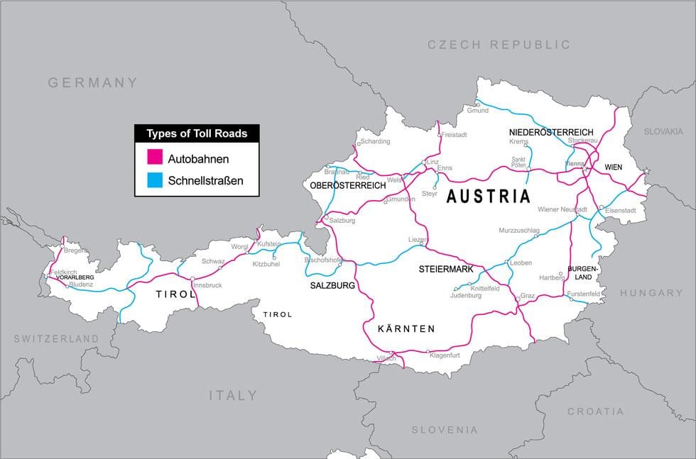 estradas com portagem na áustria mapa