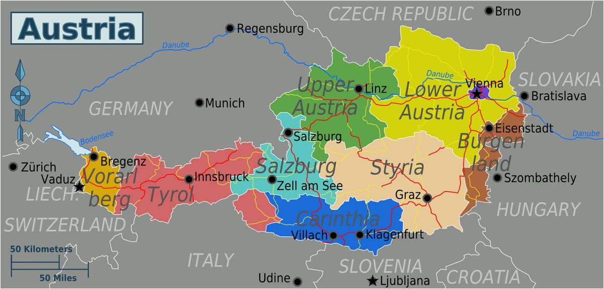 austríaco províncias mapa