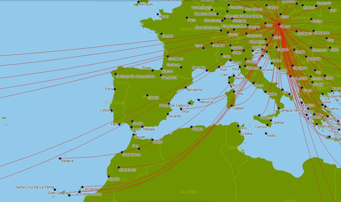 a austrian airlines mapa