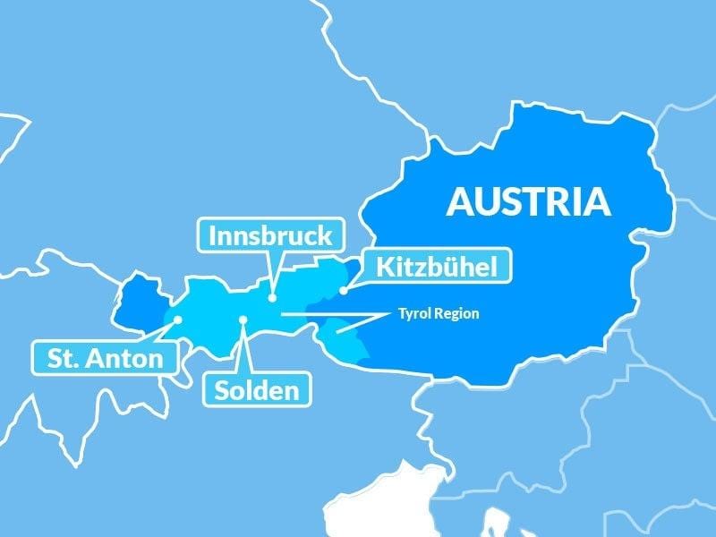 mapa da mapa da região de tirol, áustria