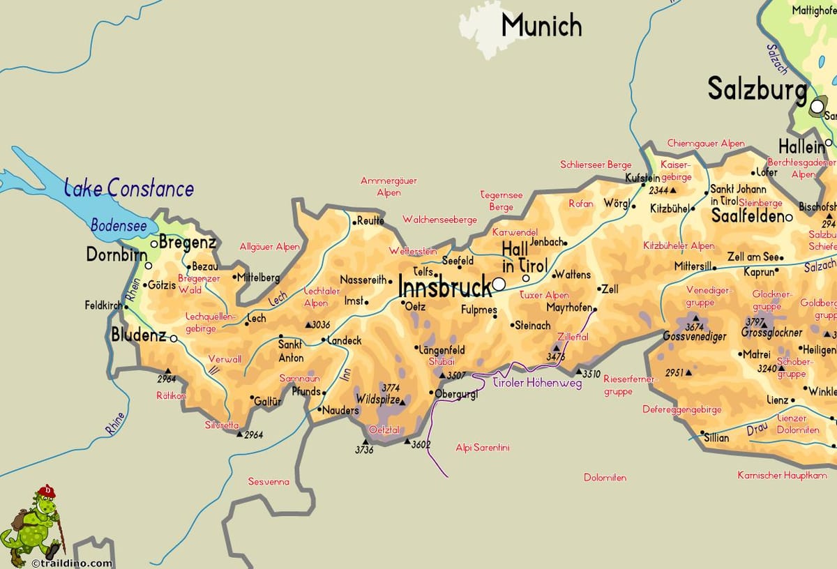 mapa de mayrhofen, áustria