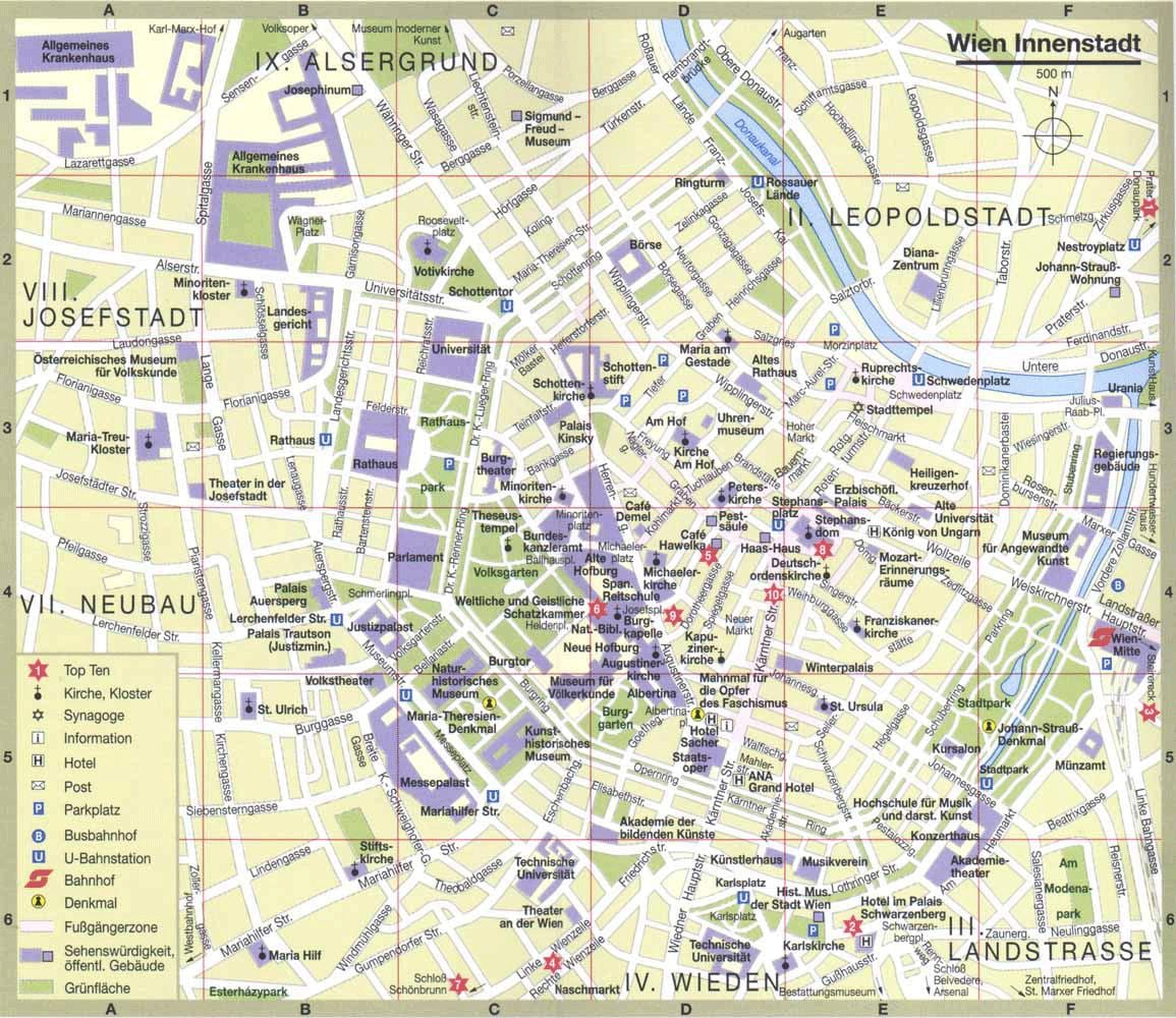 mapa de viena, áustria atrações turísticas