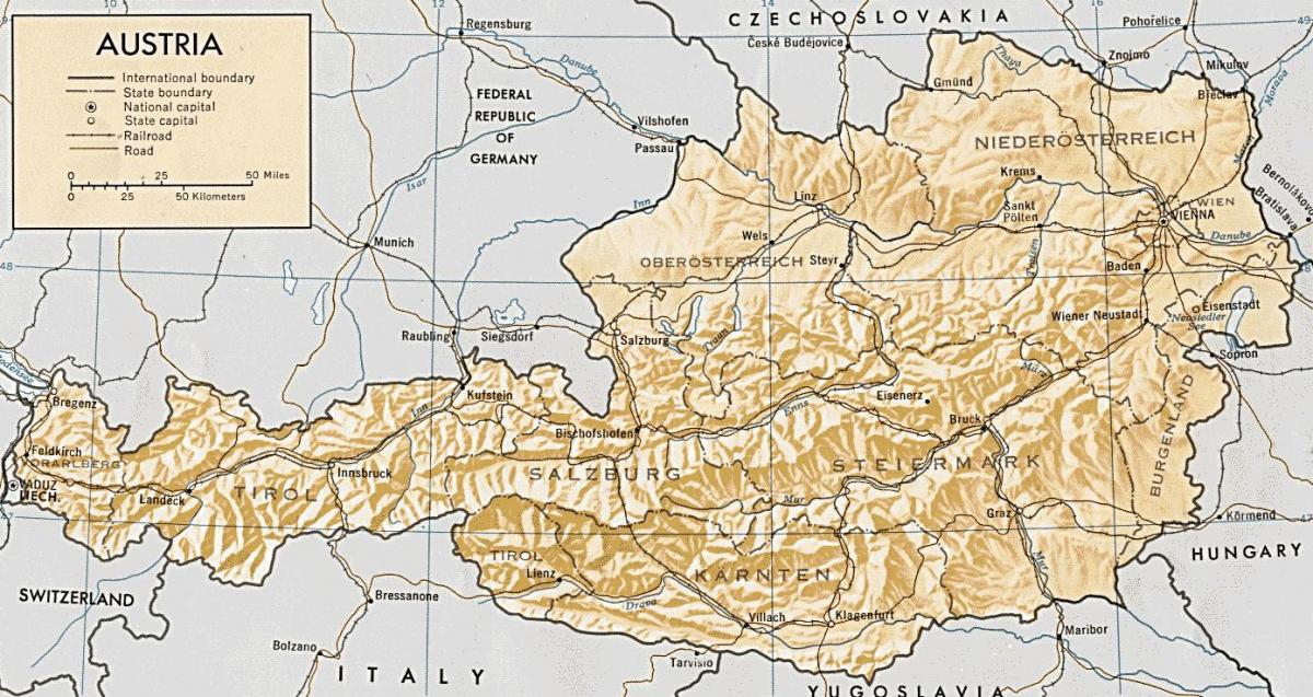 áustria mapa geográfico