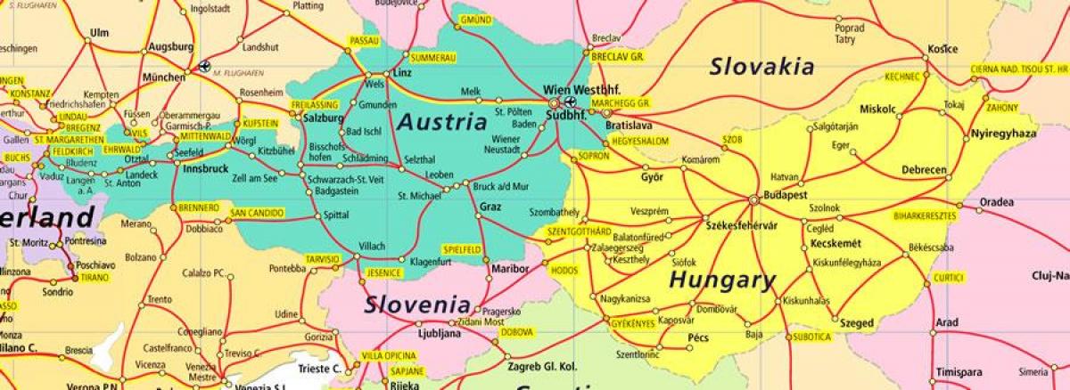 áustria mapa ferroviário