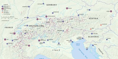 Mapa da áustria estâncias de esqui de aeroportos