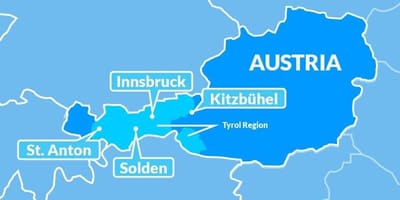 Mapa da mapa da região de tirol, áustria