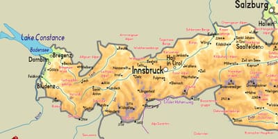 Mapa de mayrhofen, áustria
